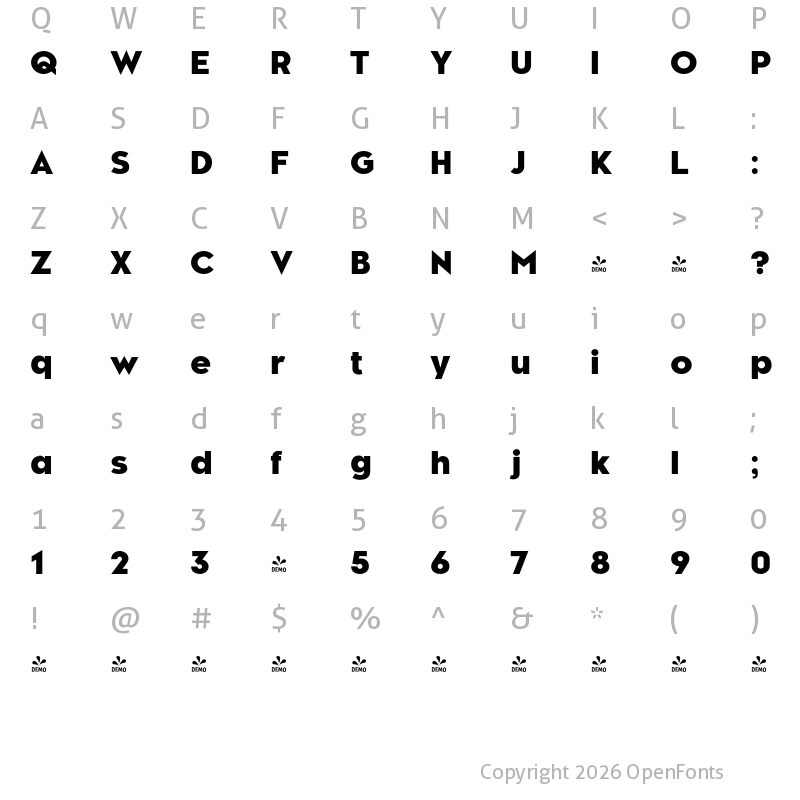 Character Map of FONTSPRING DEMO - Kessel 105 Heavy Regular