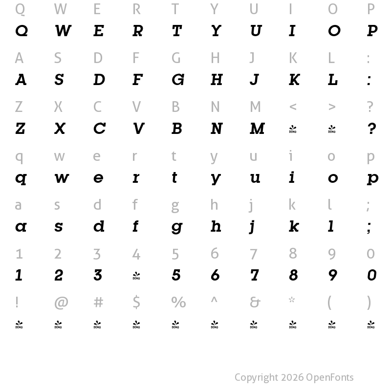 Character Map of FONTSPRING DEMO - Kettering 105 Bold Italic