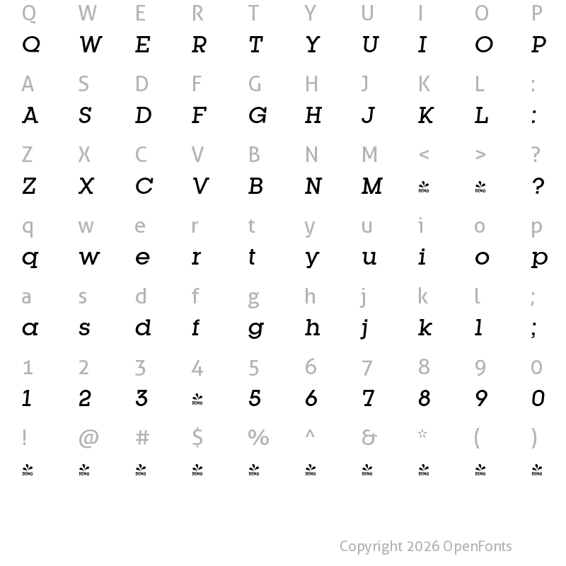 Character Map of FONTSPRING DEMO - Kettering 105 Medium Italic