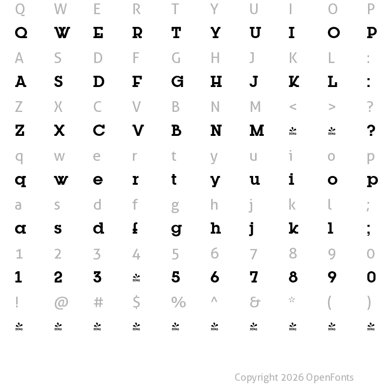 Character Map of FONTSPRING DEMO - Kettering 205 Bold