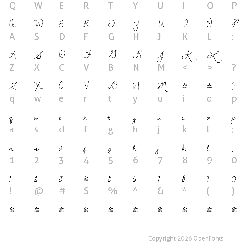 Character Map of FONTSPRING DEMO - KG Dawning of a New Day Regular