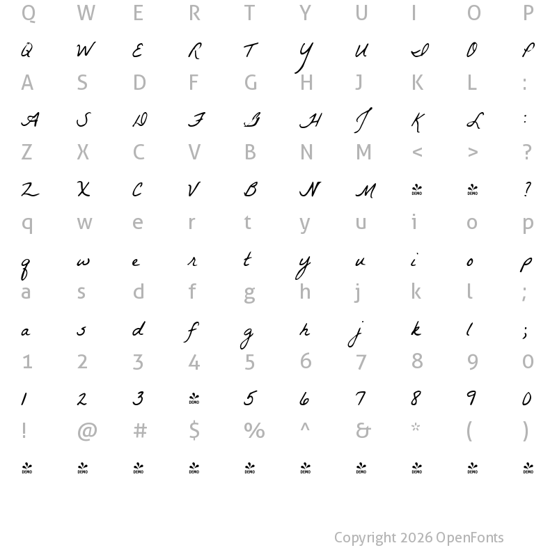 Character Map of FONTSPRING DEMO - KG La Belle Aurore Regular