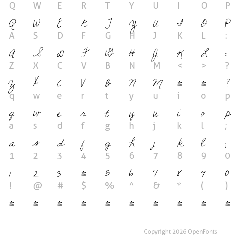 Character Map of FONTSPRING DEMO - KG Sunshine In My Soul Regular