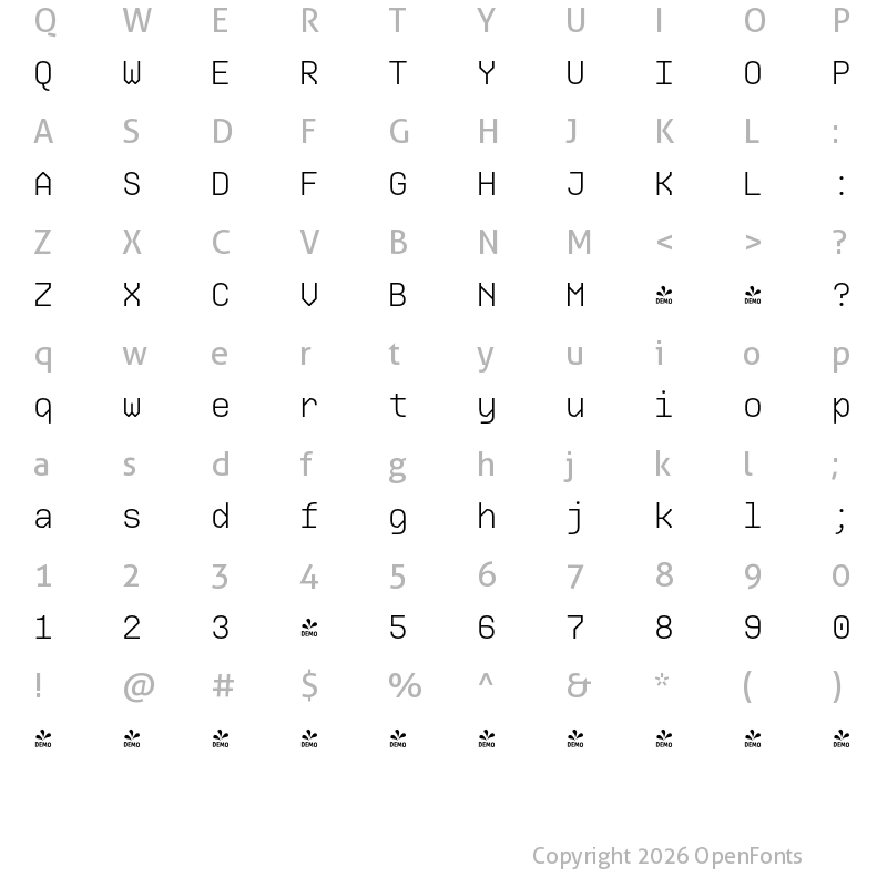 Character Map of FONTSPRING DEMO - Ki Light Regular