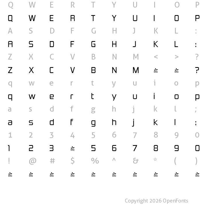 Character Map of FONTSPRING DEMO - Kimberley Bk Regular