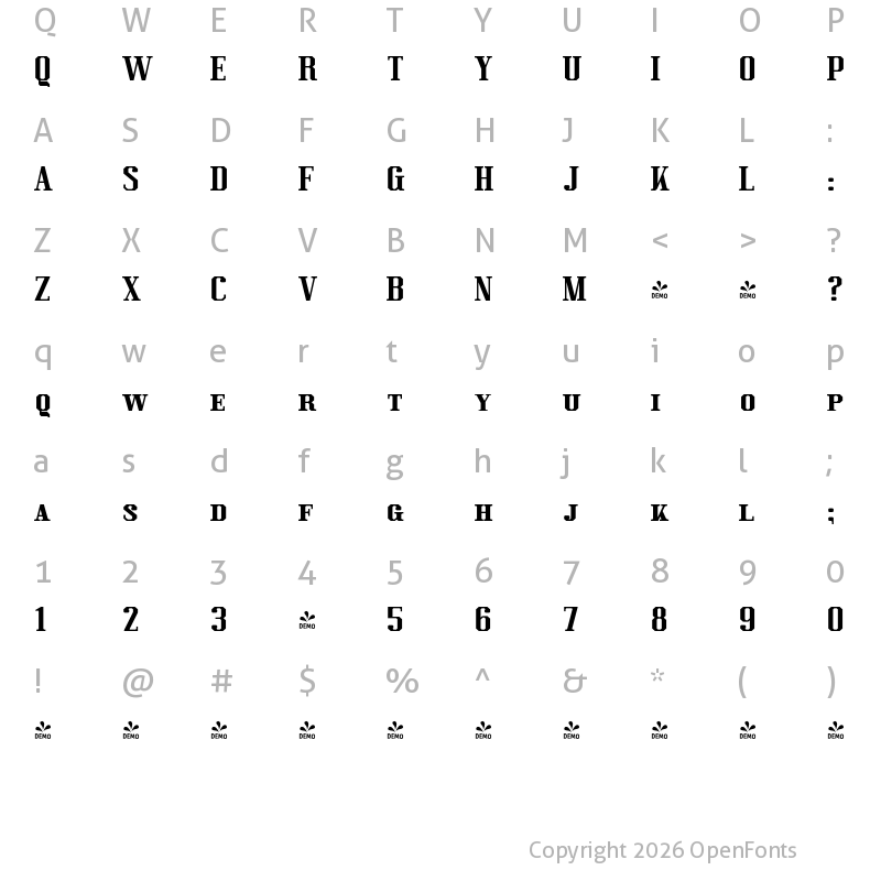 Character Map of FONTSPRING DEMO - Kimbo Black Capitals