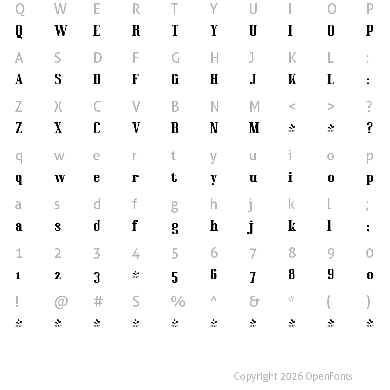 Character Map of FONTSPRING DEMO - Kimbo Black