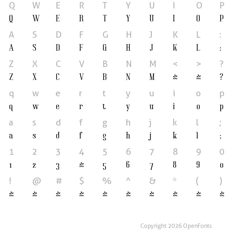 Character Map of FONTSPRING DEMO - Kimbo Regular