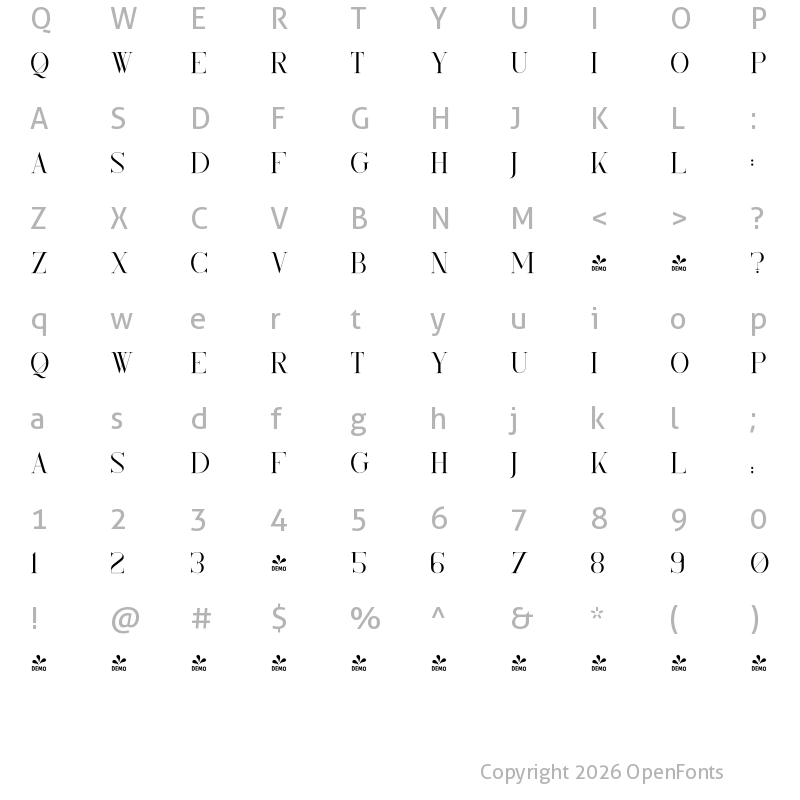 Character Map of FONTSPRING DEMO - KindelSerif Regular