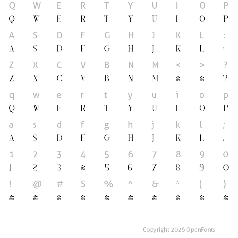 Character Map of FONTSPRING DEMO - KindelSerif Style2 Regular