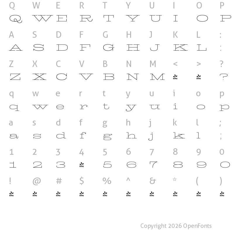 Character Map of FONTSPRING DEMO - King Tut Thin Regular