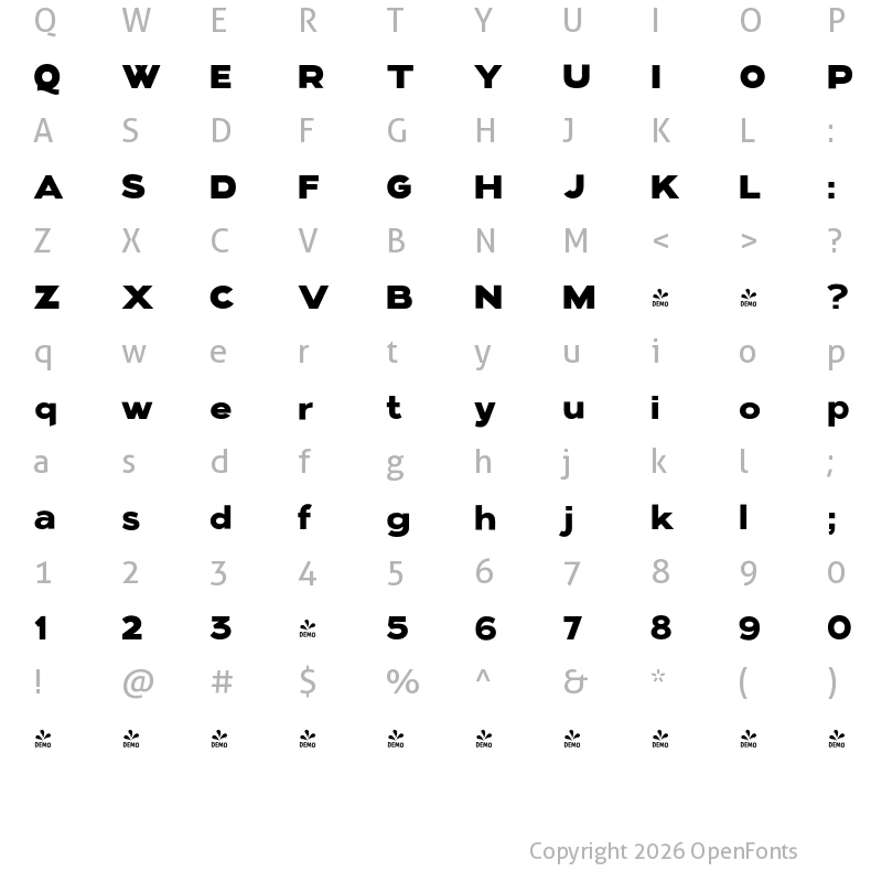 Character Map of FONTSPRING DEMO - Kinship Sans 800 Regular