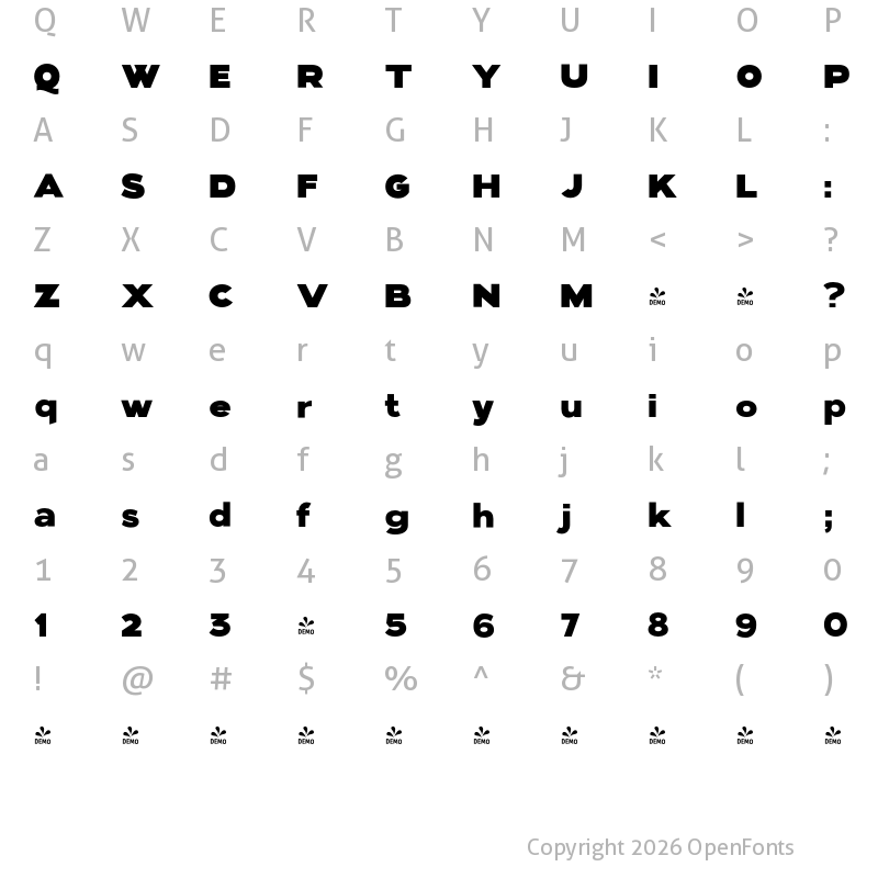 Character Map of FONTSPRING DEMO - Kinship Sans 900 Regular