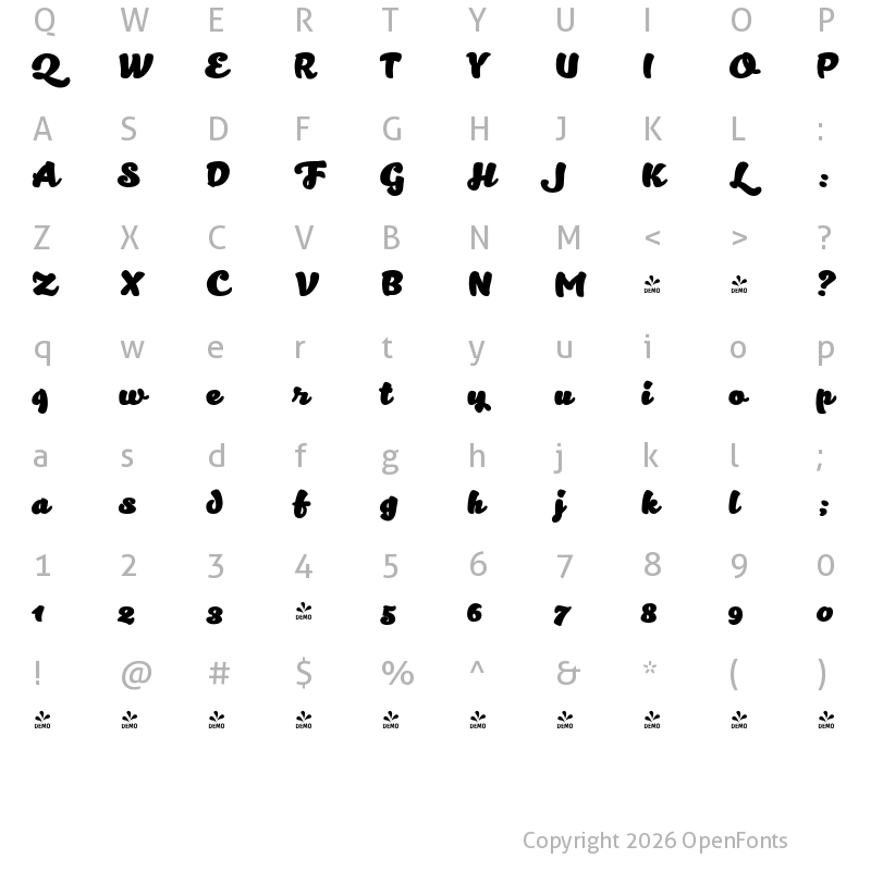 Character Map of FONTSPRING DEMO - Kitten Black Regular