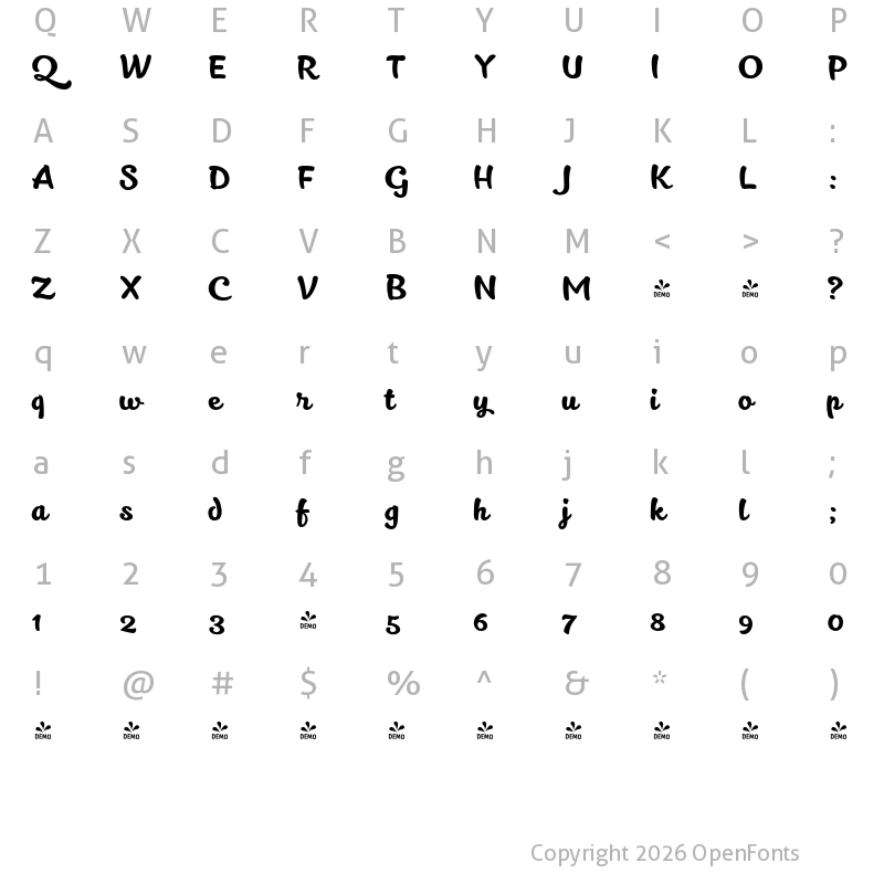 Character Map of FONTSPRING DEMO - Kitten Slant Regular