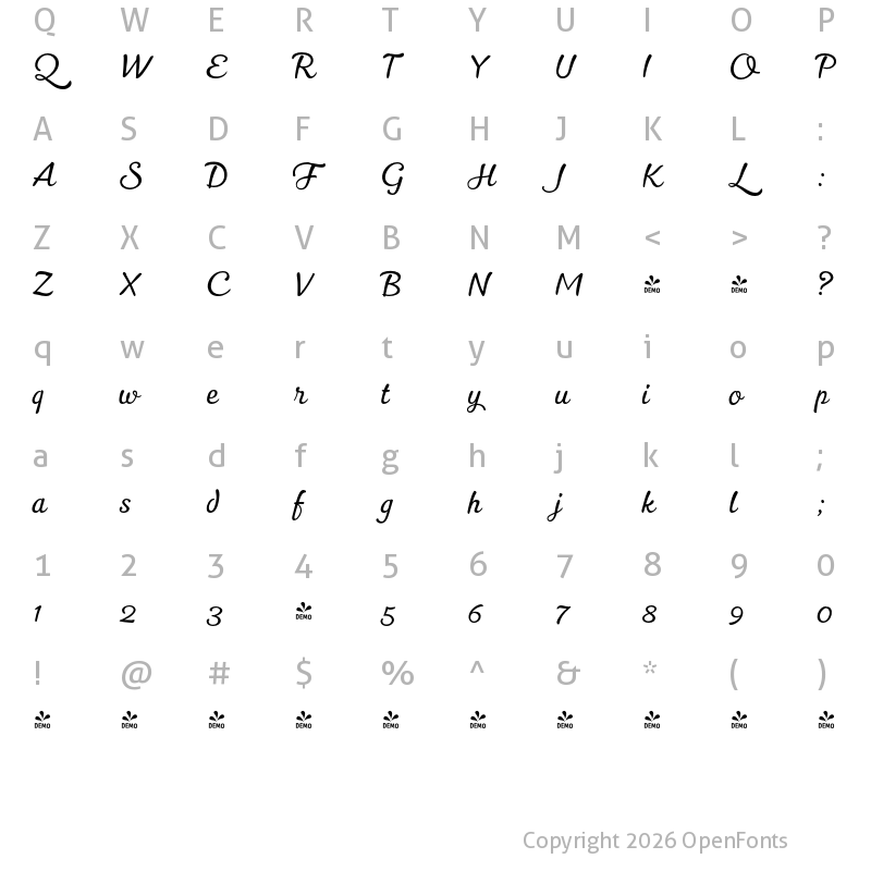 Character Map of FONTSPRING DEMO - Kitten Thin Regular