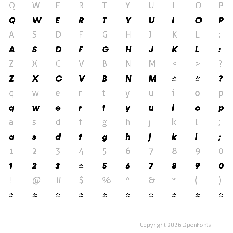 Character Map of FONTSPRING DEMO - Konnect ExtraBold Italic