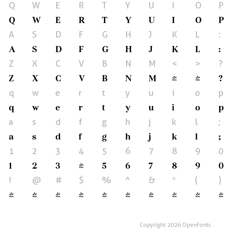 Character Map of FONTSPRING DEMO - KosticSerif Bold