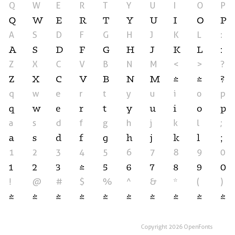 Character Map of FONTSPRING DEMO - Kotto Slab Regular