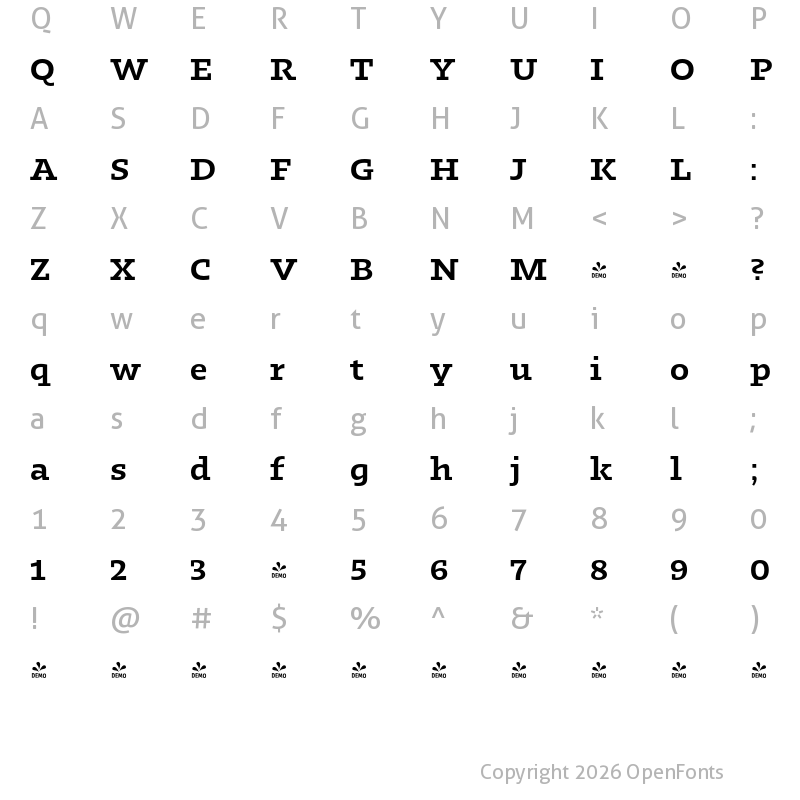 Character Map of FONTSPRING DEMO - Kotto Slab SemiBold Regular