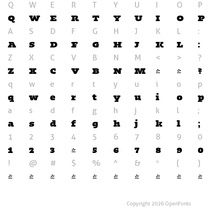 Character Map of FONTSPRING DEMO - Kotto Slab Ultra Regular