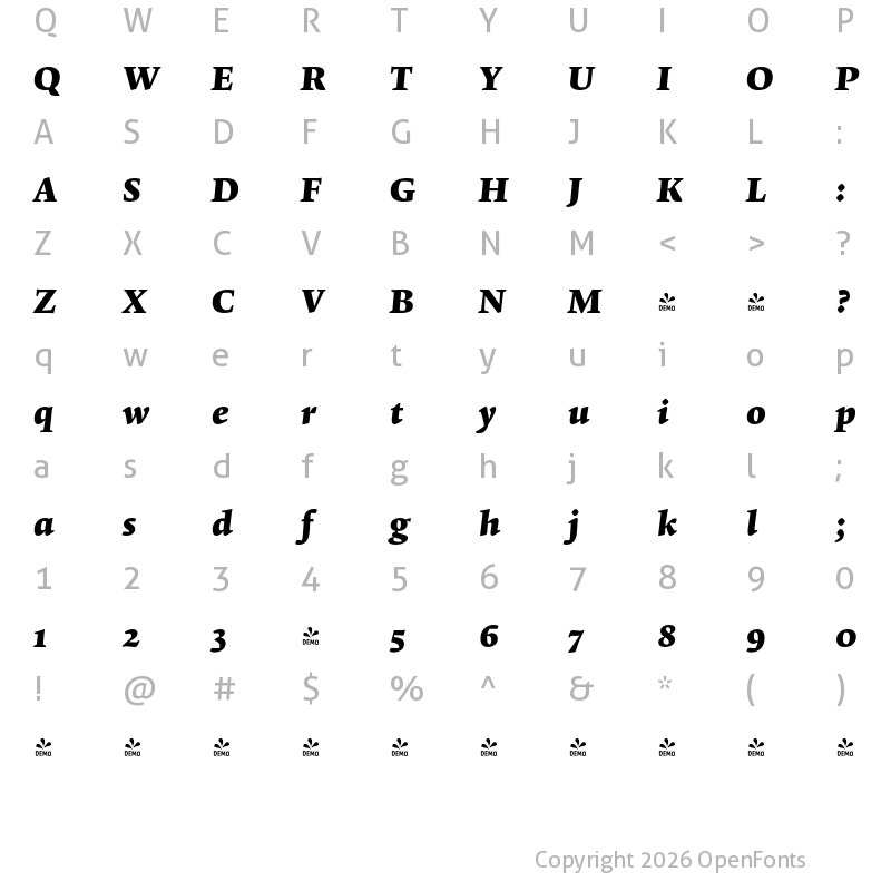 Character Map of FONTSPRING DEMO - Krete Black Italic