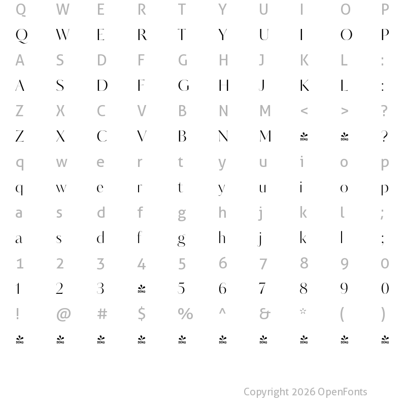 Character Map of FONTSPRING DEMO - Kudry Sans Display Regular