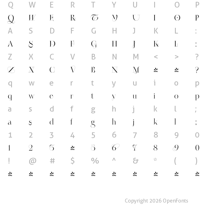 Character Map of FONTSPRING DEMO - Kudry Weird Display Regular