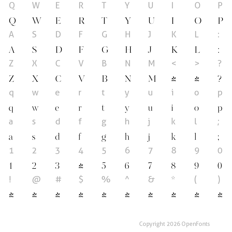 Character Map of FONTSPRING DEMO - Kudryashev Display Regular