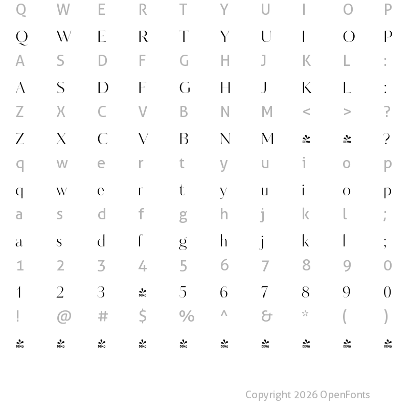 Character Map of FONTSPRING DEMO - Kudryashev Display Sans Regular