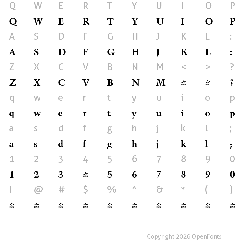 Character Map of FONTSPRING DEMO - Kuenstler 480 BT Bold