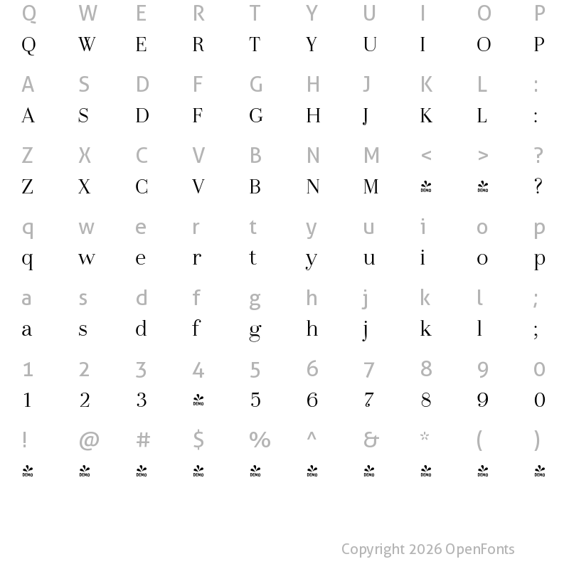 Character Map of FONTSPRING DEMO - LaBodoni LightNum