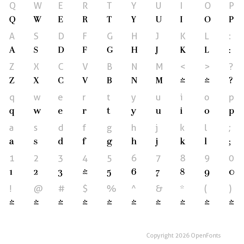 Character Map of FONTSPRING DEMO - LaBodoni Medium