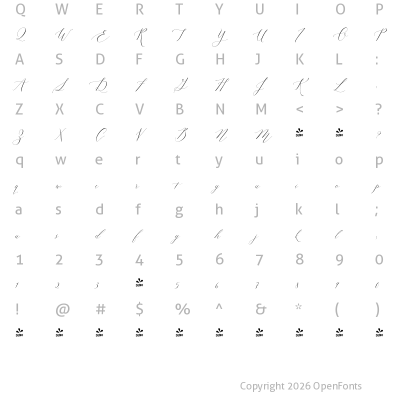 Character Map of FONTSPRING DEMO - Lady Slippers Align Regular