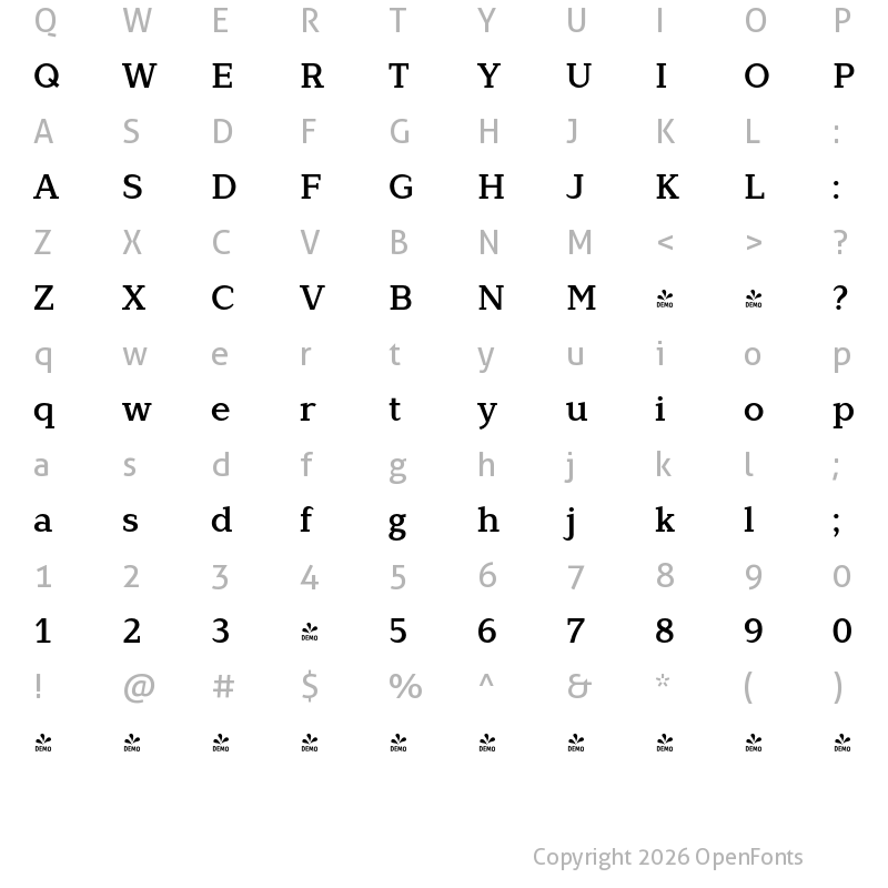 Character Map of FONTSPRING DEMO - Lagu Serif SemiBold Regular