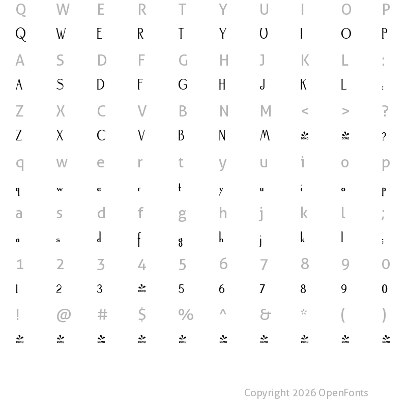 Character Map of FONTSPRING DEMO - Landsdowne-Commercial Bold Regular