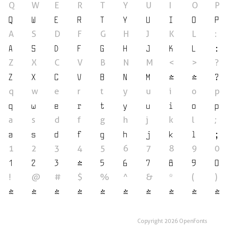 Character Map of FONTSPRING DEMO - Larabiefont Cd Regular