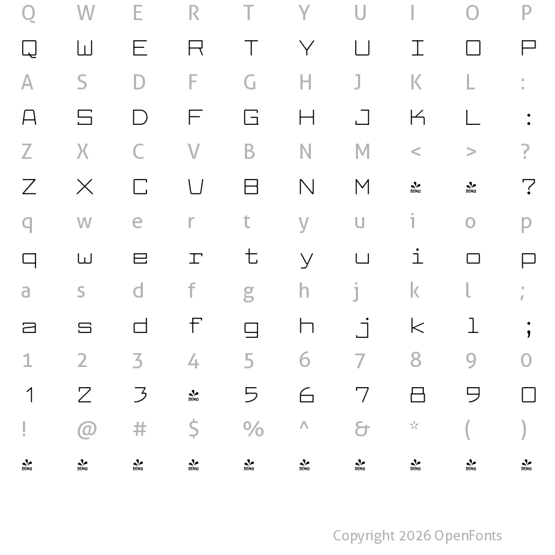 Character Map of FONTSPRING DEMO - Larabiefont Ex Regular