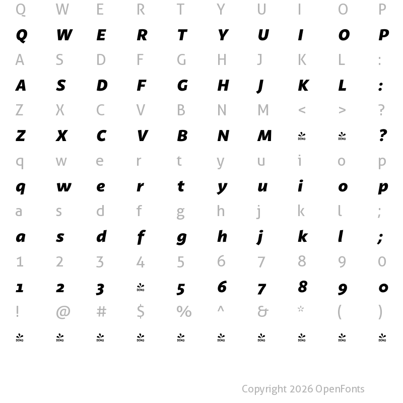 Character Map of FONTSPRING DEMO - Latina Black It Regular