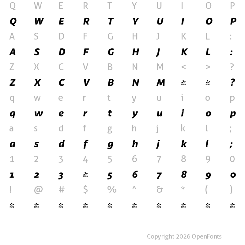 Character Map of FONTSPRING DEMO - Latina Ultra Bold It Regular