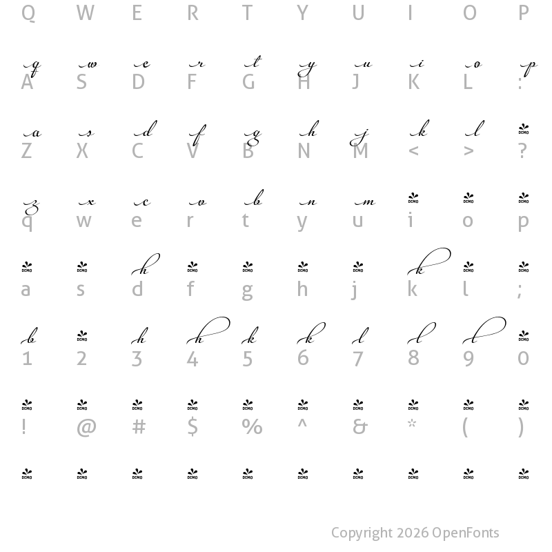 Character Map of FONTSPRING DEMO - Legendaria Begs Regular