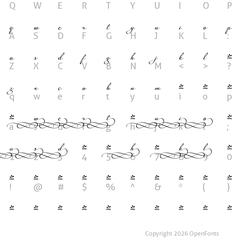 Character Map of FONTSPRING DEMO - Legendaria Ends 1 Regular