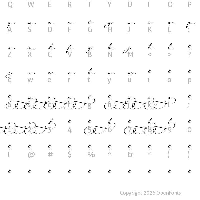 Character Map of FONTSPRING DEMO - Legendaria Ends 2 Regular