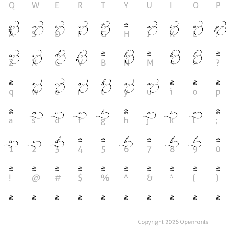 Character Map of FONTSPRING DEMO - Legendaria Ends 4 Regular