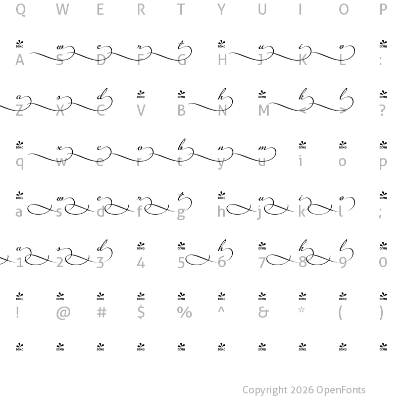 Character Map of FONTSPRING DEMO - Legendaria Ends 6 Regular