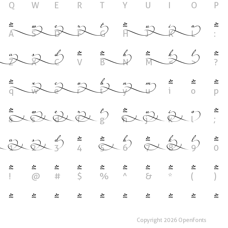 Character Map of FONTSPRING DEMO - Legendaria Ends 7 Regular