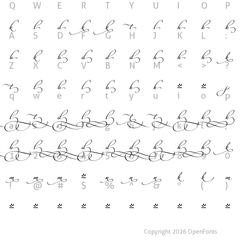Character Map of FONTSPRING DEMO - Legendaria Ends 8 Regular