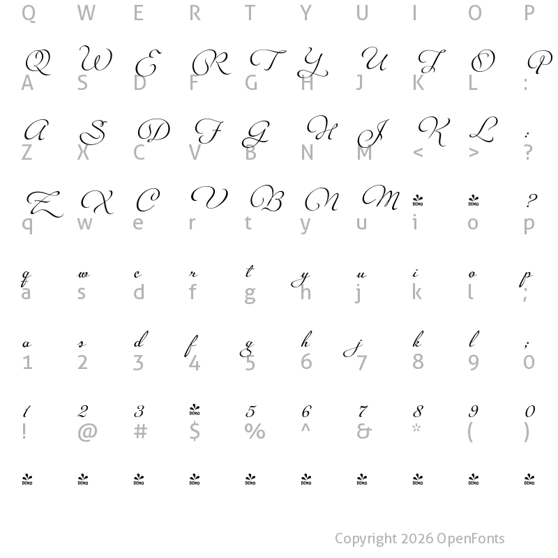 Character Map of FONTSPRING DEMO - Legendaria Regular