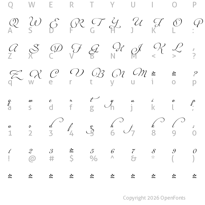 Character Map of FONTSPRING DEMO - Legendaria Swash 2 Regular