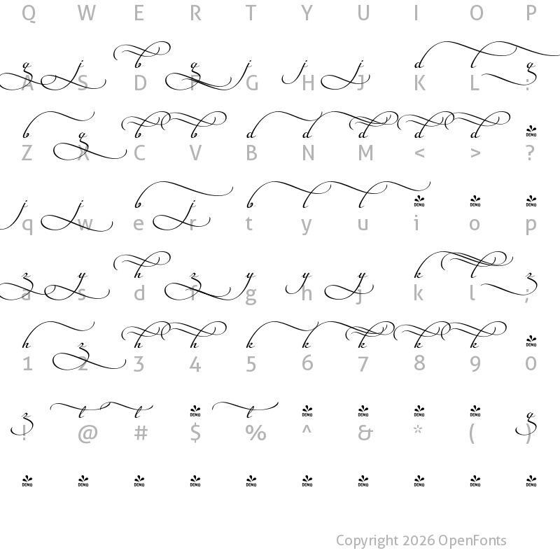 Character Map of FONTSPRING DEMO - Legendaria Swashes 3 Regular